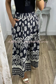 Unique Print Elastic Waist Loose Pocket Holiday Wide Leg Pants