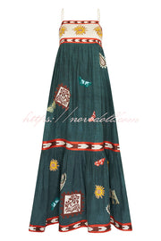 Unique Printed Sexy Suspender Backless Large Hem Maxi Dress