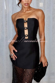 Nerissa Satin cutout metal ball Patchwork sequin hem strapless maxi dress