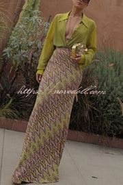 Moonlit Waltz Gradient Print Button Up Long Sleeve Loose Blouse