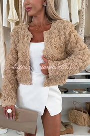 Fashionable Three-dimensional Flower Casual Long-sleeved Cropped Jacket