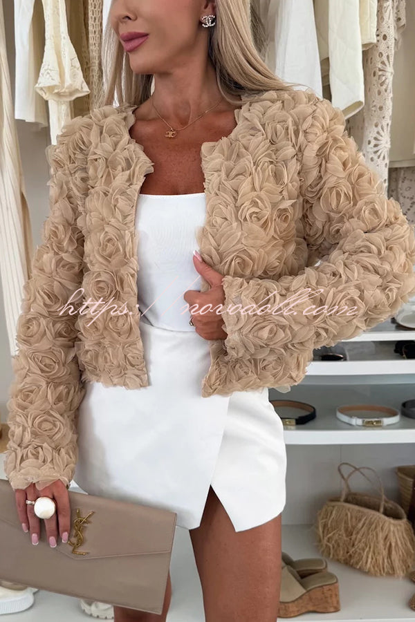 Fashionable Three-dimensional Flower Casual Long-sleeved Cropped Jacket
