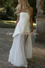 Monaco Off Shoulder Structured Top Chiffon Slit Hem Scarf Maxi Dress