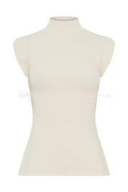 Effortless Chic Ribbed Knit High Neck Open Back Stretch Top