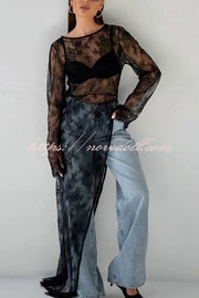Sexy Openwork Lace Long-sleeved Asymmetrical Casual Top