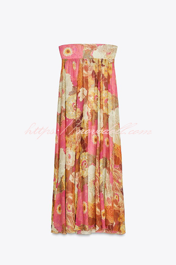 Shelia Ethnic Floral Print Off Shoulder A-line Maxi Dress