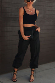 Let＊s Rewind Nylon Elastic Waist Pocketed Cargo Pants