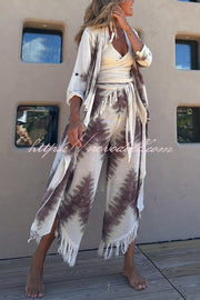 Kailani Linen Blend Tie-dye Print Irregular Hem Duster Kimono