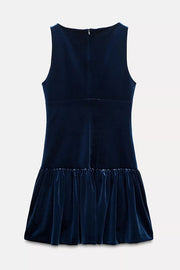 Solid Velvet Bow Embellished Sleeveless Mini Dress