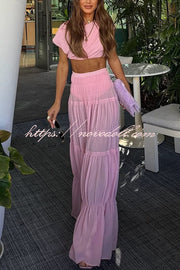 Stunning Chiffon Elastic Waist Layered A-line Maxi Skirt