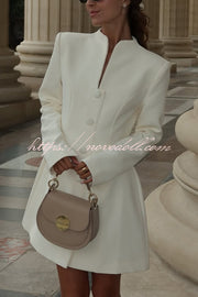 Solid Color Long-sleeved Slim-fit Button-down Casual Mini Dress