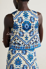 Unique Printed Round Neck Sleeveless Top and Casual Mini Skirt Set