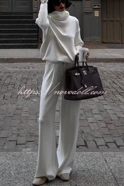 Morning Coffee Walks Ribbed Turtleneck Long Sleeve Sweatshirt and Elastic Waist Pocketed Loose Pants Set