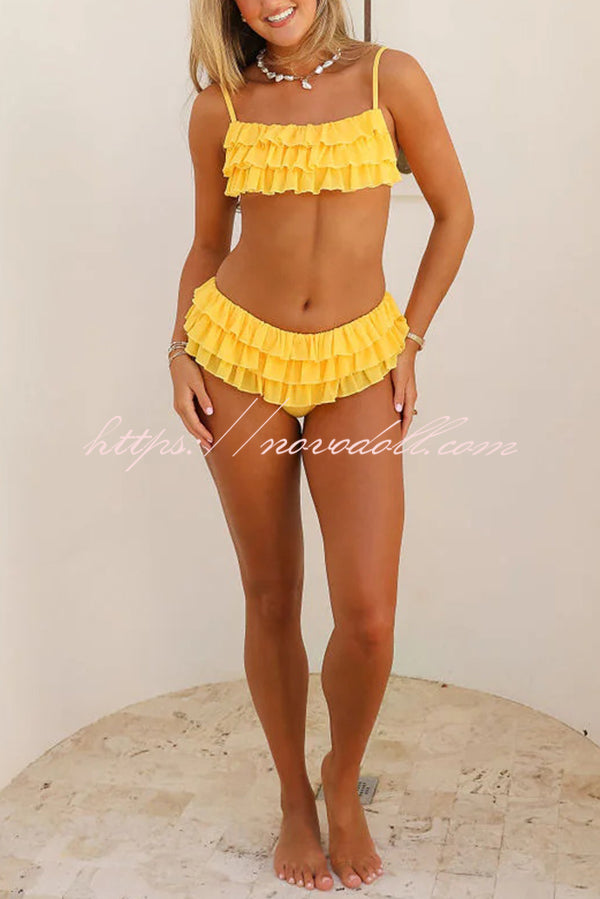 Sweet Summer Mood Tiered Ruffle Design Stretch Bikini Swimsuit