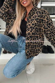 Leopard Print Loose Long-sleeved Pocket Casual Jacket
