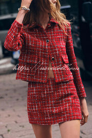 Tweed Plaid Textured Long-sleeved Casual Pocket Jacket