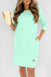 Solid Color Round Neck Long Sleeve Loose Casual Mini Dress