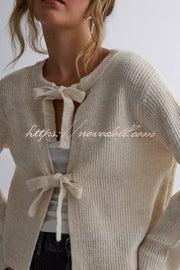 Solid Color Loose Long Sleeve Lace-up Knitted Cardigan