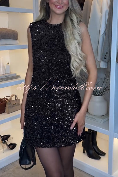 Glam Season Velvet Sequin Back Oversized Bow Design Sleeveless Loose Mini Dress