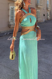 Avery Gold-rimmed Bamboo Cutout Back Tie-up Maxi Dress
