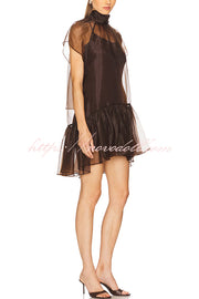 Cocktail Attire Sheer Organza Wide Sleeve Back Bow Layered A-line Mini Dress