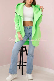 Solid Color Loose Hooded Zip-up Casual Sports Jacket