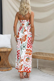 Cypress Unique Print Ric Rac Trim Back Smocked Strapless Maxi Dress