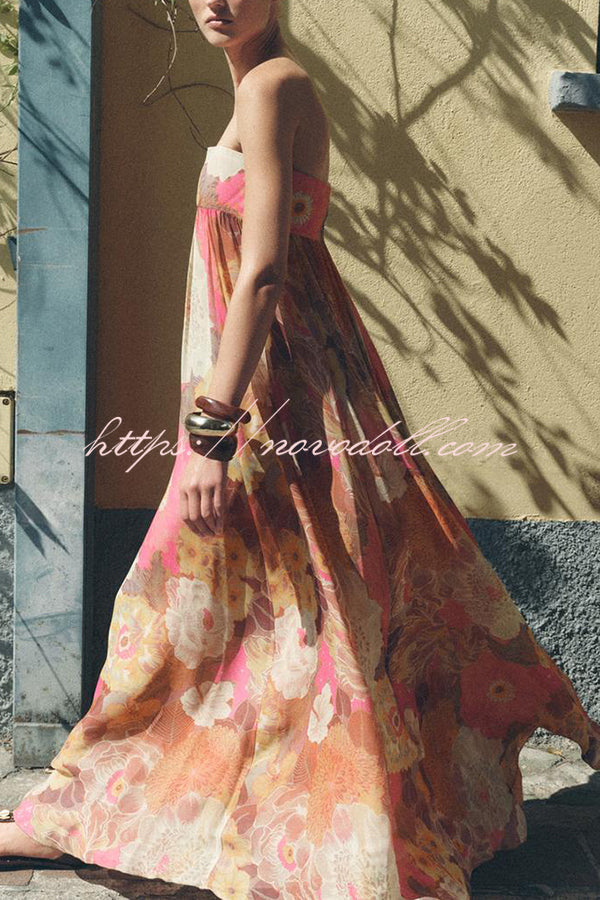 Shelia Ethnic Floral Print Off Shoulder A-line Maxi Dress