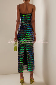 Sexy Sequined Halter-neck Backless Slim Fit Slit Midi Dress