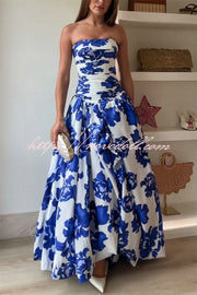 Perfect Moment Floral Off Shoulder Ruched Bodice Drape Bubble Hem Maxi Dress