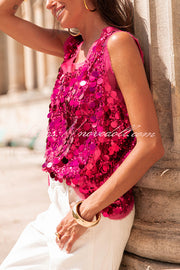 Fashionable Sequined Round Neck Sleeveless Loose Vest