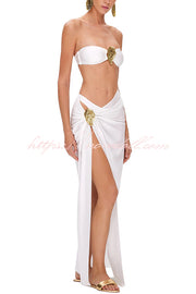 Matching The Beach Oyster Metal Decor High Slit Stretch Maxi Skirt