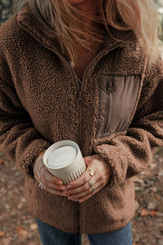 Solid Color Faux Cashmere Zip-up Pocket Casual Jacket