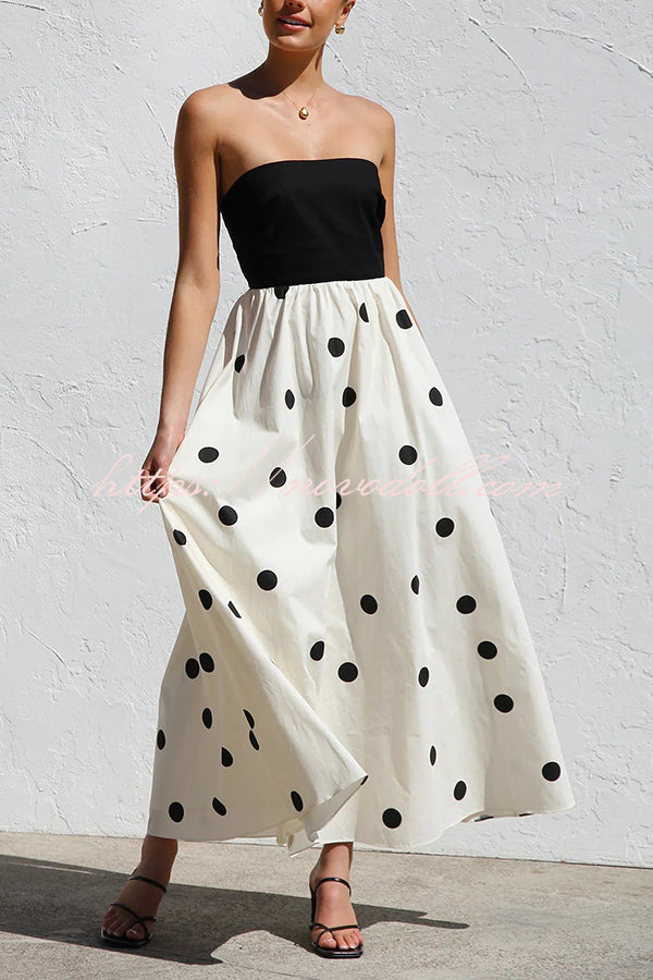 Polka Dot Print Off-shoulder Contrast Color Maxi Dress