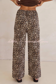 Ultimate Cool-girl Denim Leopard Print Elastic Waist Pocketed Loose Jeans