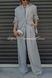 Girl Boss Avant-garde Contrast Colors Lapel Boyfriend Blazer and Pocketed Wide Leg Pants Set