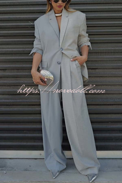 Girl Boss Avant-garde Contrast Colors Lapel Boyfriend Blazer and Pocketed Wide Leg Pants Set