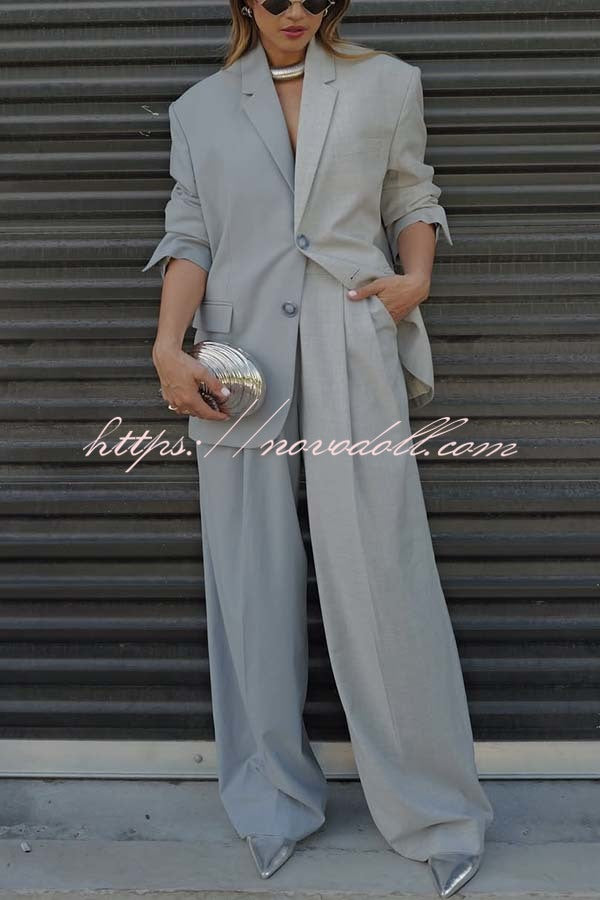 Girl Boss Avant-garde Contrast Colors Lapel Boyfriend Blazer and Pocketed Wide Leg Pants Set