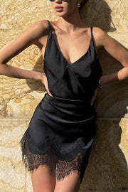 Sexy Lace Paneled V-neck Halter Back Mini Dress