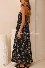 Unique Print Strapless Open Back Full Hem Maxi Dress