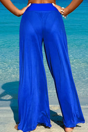 Solid Color Loose Metal Buckle Beach Pants