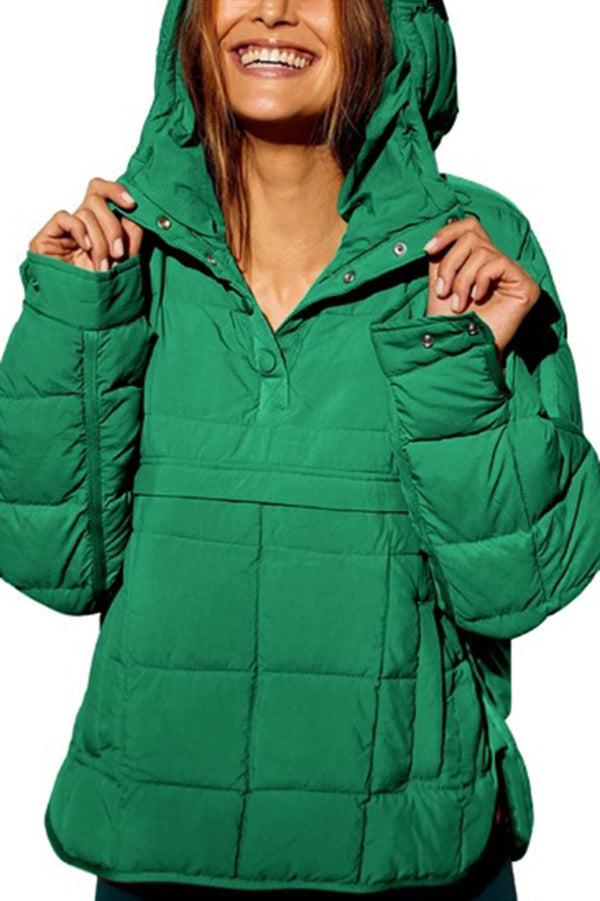 Solid Color Hooded Long-sleeved Loose Pocket Padded Top