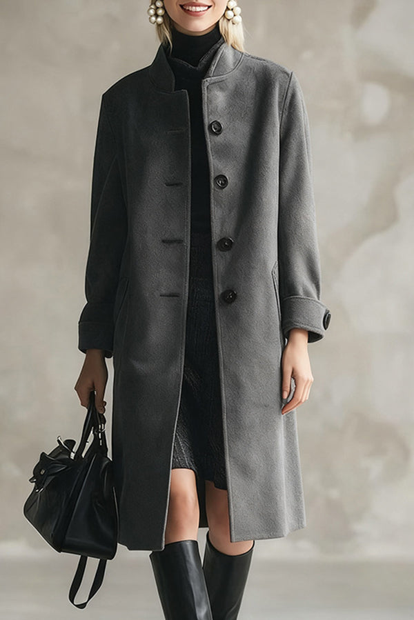 Stylish Long-sleeved Button-down Casual Long Coat