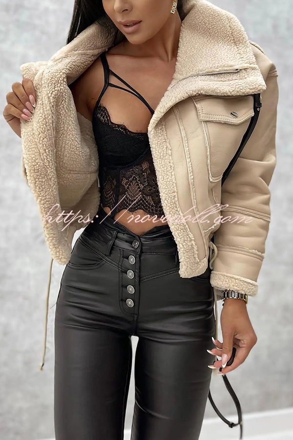 Stylish Lambswool Short Zipped Biker Jacket