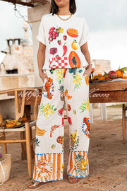 Unique Printed Elastic Waist Pocket Vacation Casual Wide Leg Pants