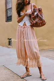 Pastoral Style Elastic Waist Lace Hem Bloomer Pants
