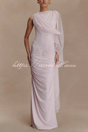 Fashionable Mesh Shawl Sleeveless Slim Fit Pleated Maxi Dress
