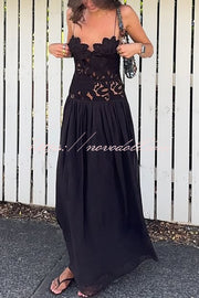 Stephanie Flower Crochet Lace Bust Chiffon Fluffy Hem Maxi Dress