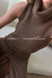 Comfortable Season Ribbed Knit Turtleneck Sleeveless Relaxed Sweater