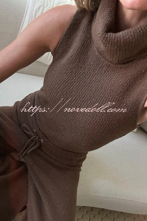 Comfortable Season Ribbed Knit Turtleneck Sleeveless Relaxed Sweater